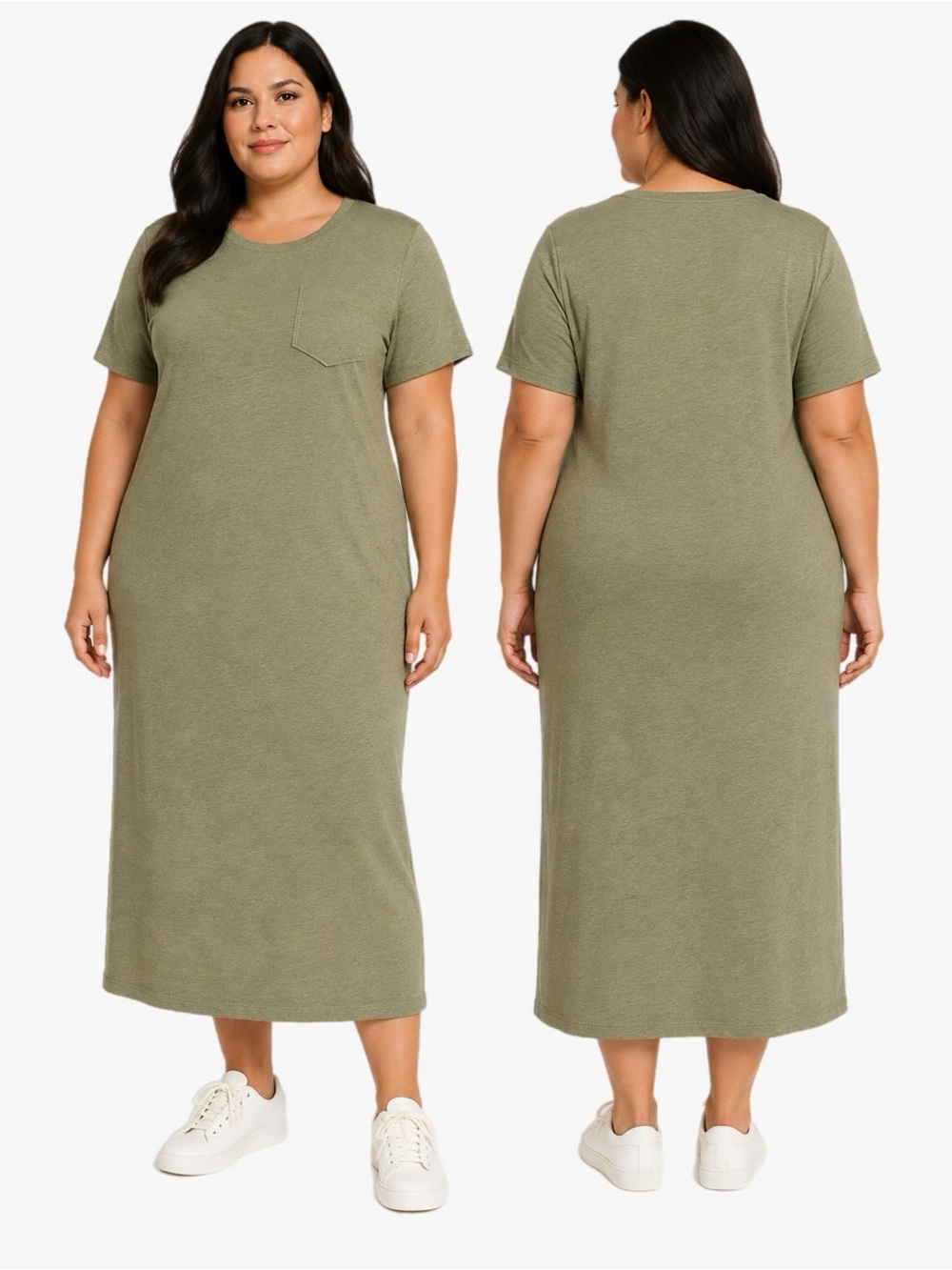 Jessica Simpson Olive Green Pocket T-Shirt Maxi Dress Plus Size 2X Casual Midi